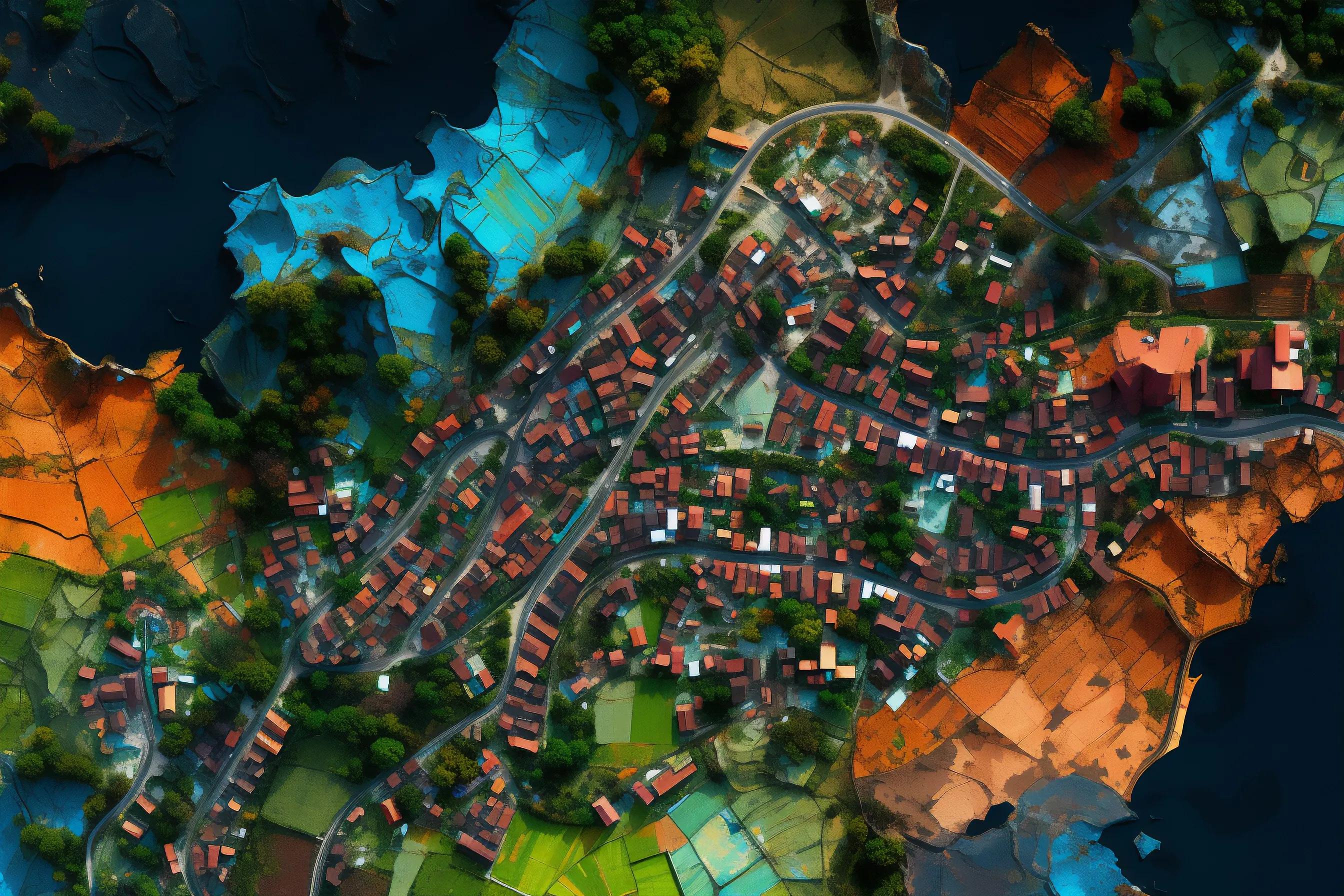 Background image of a village from above